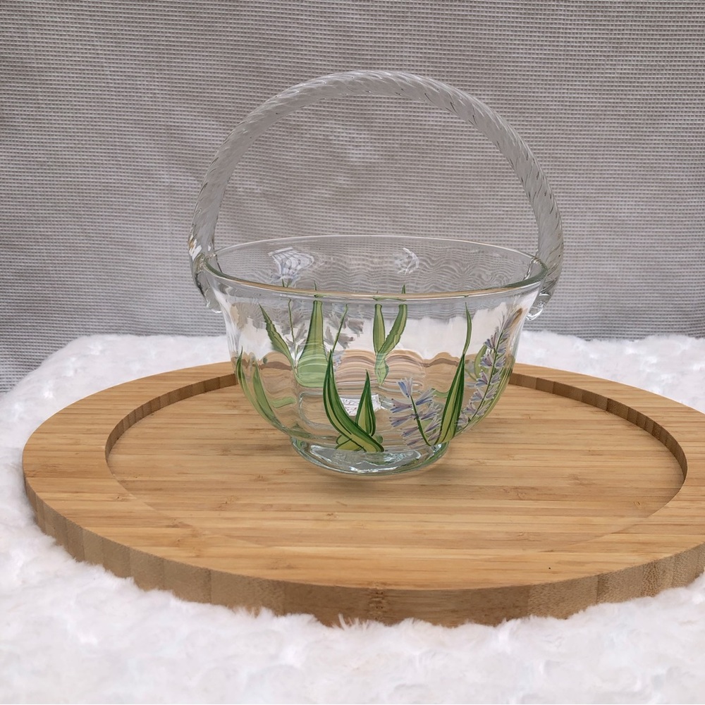 5th Avenue Crystal Romania Hand painted Hyacinth Basket Bowl